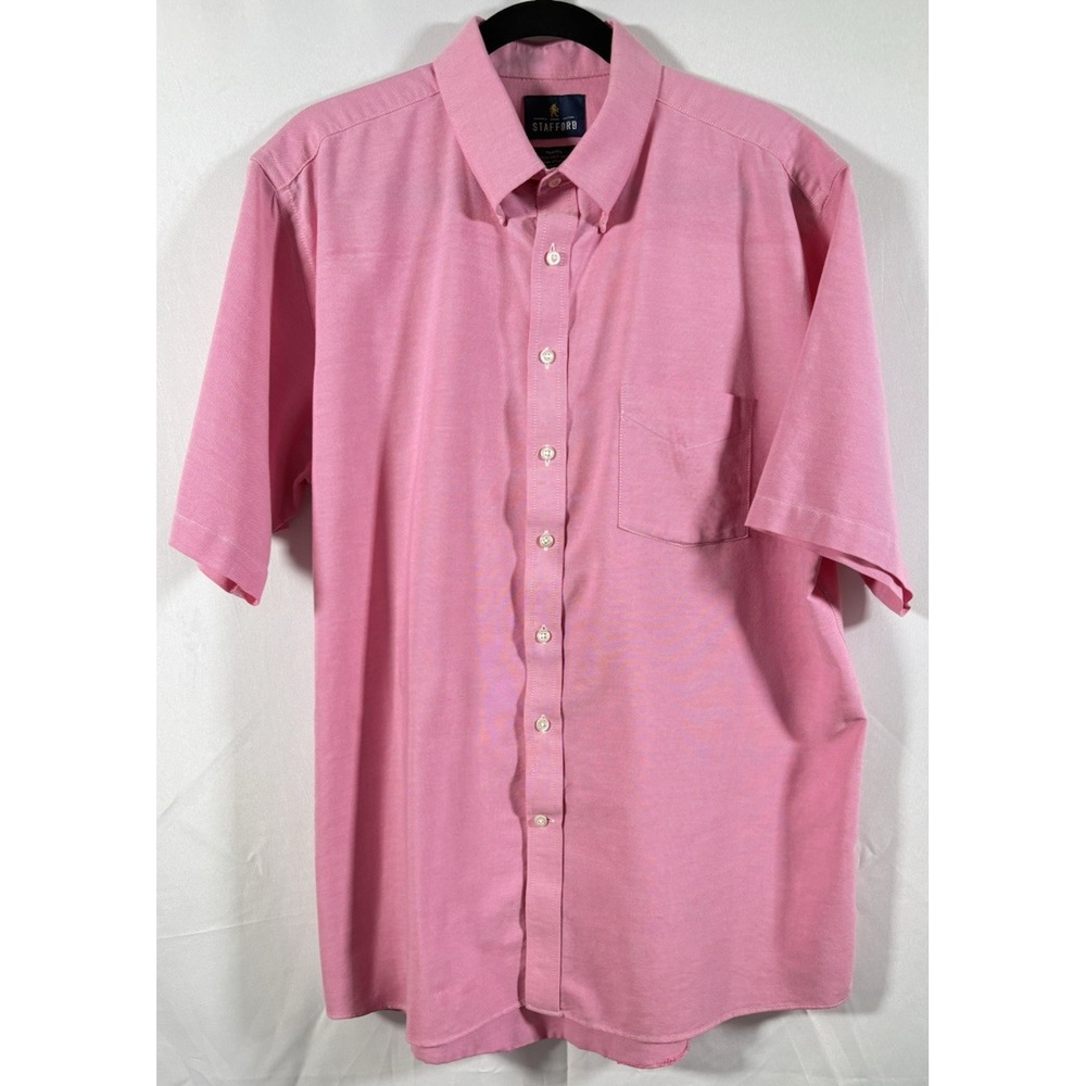 Stafford shirt size 17 short sleeves pink button up travel